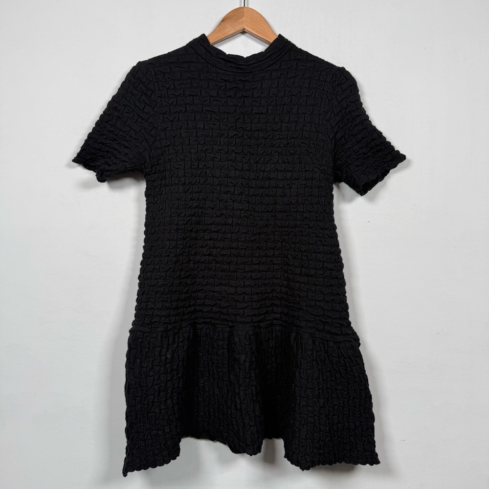 Textured Black Short Sleeve Peplum Dress, Size L, Cotton Blend, Great Condition